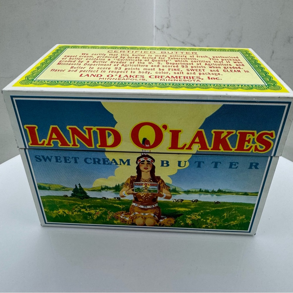 Vintage Land O’ Lakes Sweet Cream Butter Tin “Butter Maiden” MCM kitchen decor